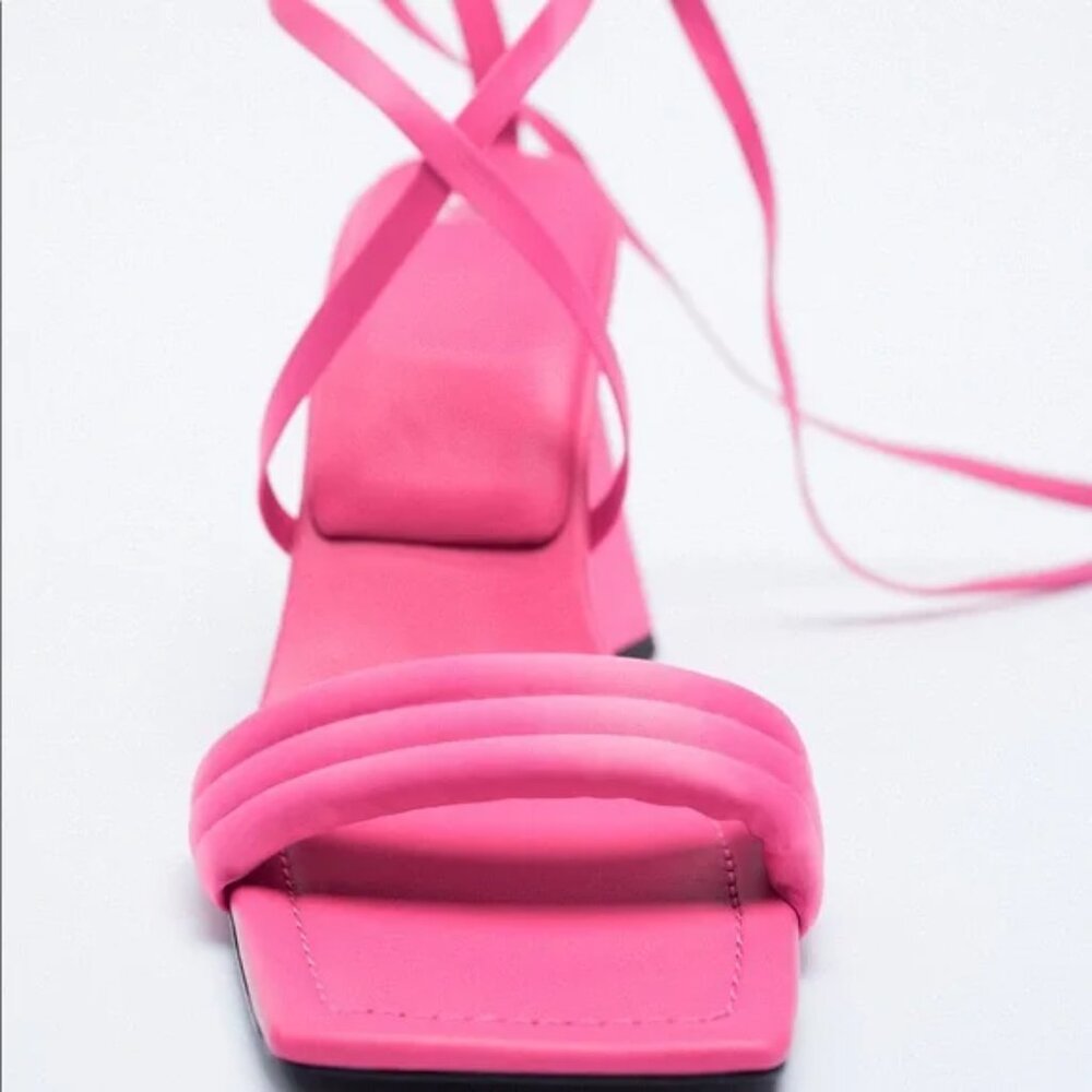 Zara Geometric Heeled Satin Sandals - Picture 5 of 16
